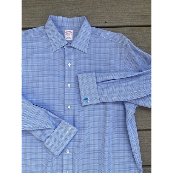 Brooks Brothers Supima Cotton French Cuff Dress Shirt Blue Micro Check 16.5-34 - Picture 2 of 13